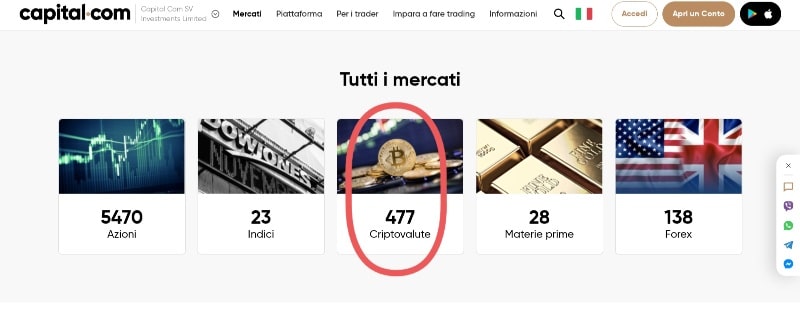 Offerta ricchissima di criptovalute di Capita.com