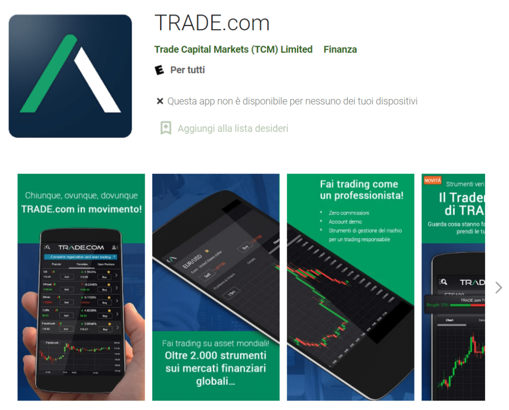 L'app di trading di Trade.com è scaricabile dagli app store online